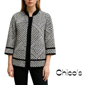 Chico’s Black & White Textured OfficeCore Career Jacket NWOT Size 16